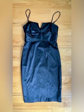 White House Black Market Black Satin Midi Slip Dress